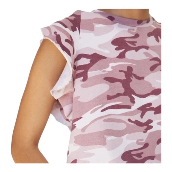 Anthropologie T. La Sleeveless Ruffle Sweatshirt Rose Camo Print XL NWT - Picture 15 of 15